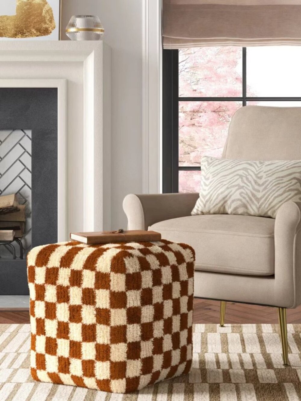 Checkerboard Pouf Mustard/Cream - Target Threshold: Wool Upholstered Square